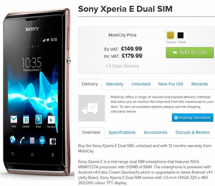 61 ezerért dual SIM-es Sony Xperia E