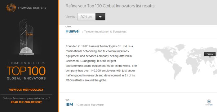 Huawei a Top 100-ban