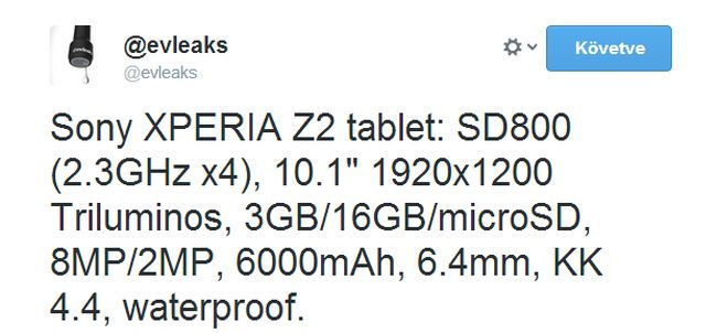 Vékonyabb és durvább lesz a Sony Xperia Z2 Tablet