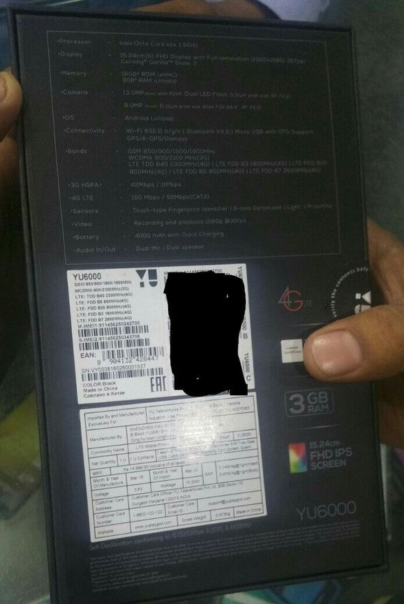 Hat col, 4000 mAh, ez a YU Yureka Note