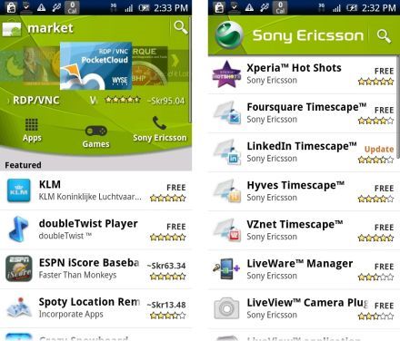 Sony Ericsson az Android Marketen