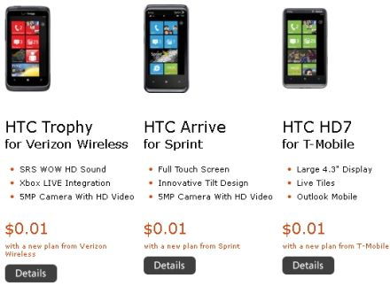 Három WP7-es okostelefon egy fillérért