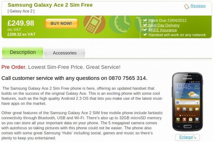 Előrendelhető a kétmagos Samsung Galaxy Ace 2