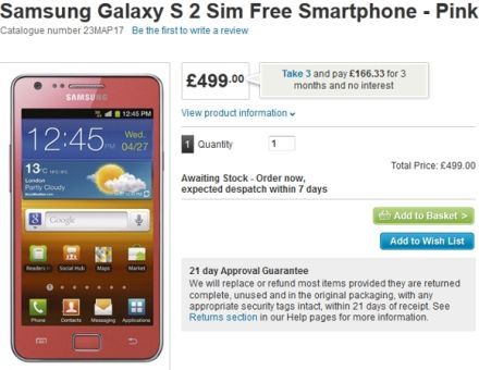 Rendelhetõ: Samsung Galaxy S II pinkben