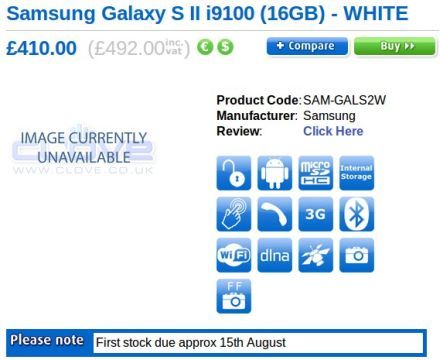 Samsung Galaxy S II fehérben