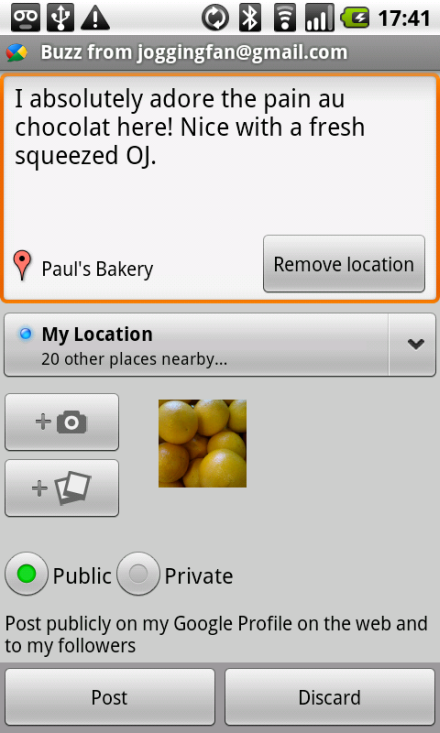 Google Buzz widget Androidra