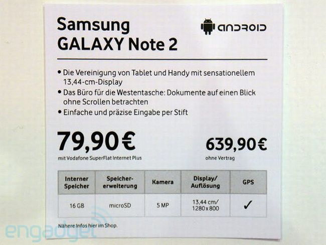 Samsung Galaxy Note2 640 euróért   