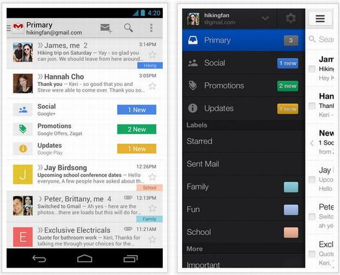 Android 4.3 és az új Gmail, Naptár