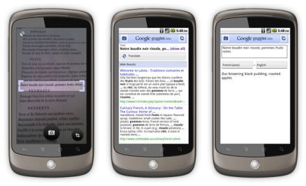 A Google Goggles már fordít is