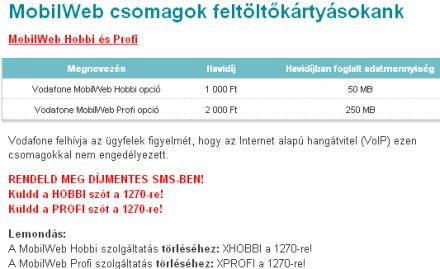 Új MobilWeb csomagok a Vodafone kínálatában
