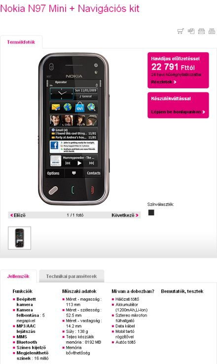 Nokia N97 Mini Navigation Edition a T-Mobile kínálatában  