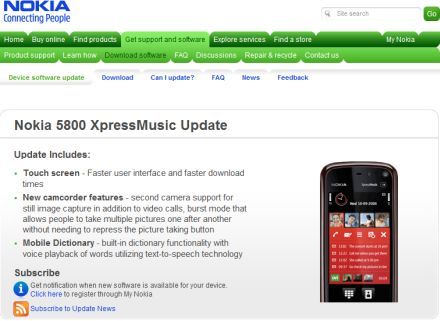 Érkezik az új Nokia 5800 firmware