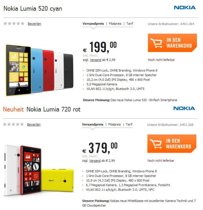 Nokia Lumia 520 és Nokia Lumia 720 árak Ennyibe kerül a Nokia Lumia 520 és a Lumia 720