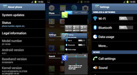 Android Ice Cream Sandwich SGS II-re