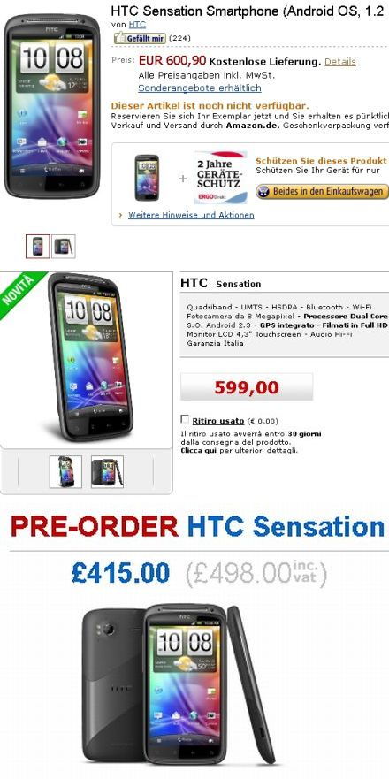 HTC Sensation: 600 euró