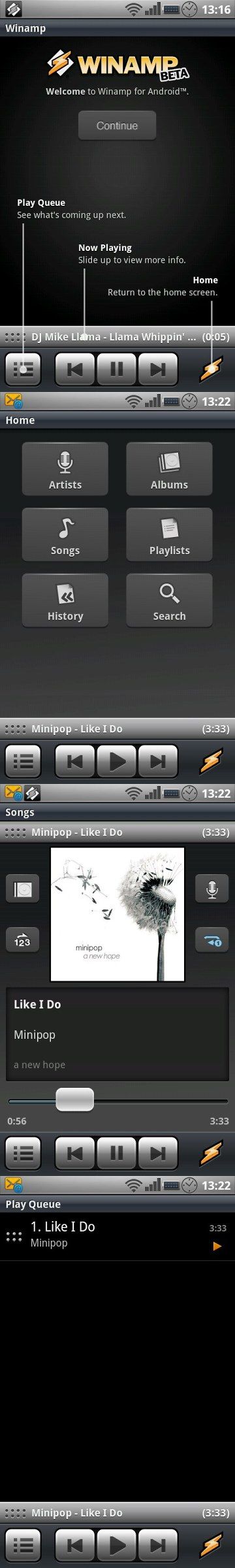 Winamp zenelejátszó az Android Marketen