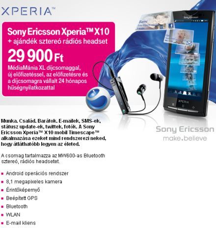 Sony Ericsson X10 már 30 ezer forinttól