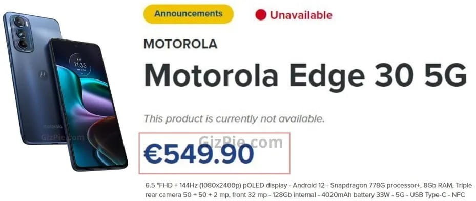 Kiderült a Motorola Edge 30 európai ára