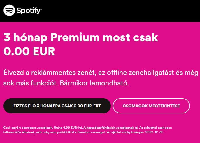 Próbáld ki 3 hónapig ingyen a Spotifyt!