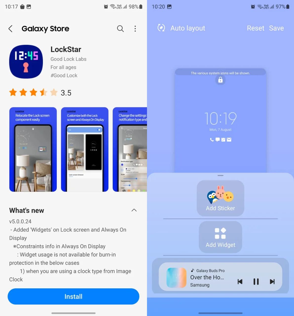 A Samsung LockStar frissítés widgeteket hoz a zárolási képernyőre és az AoD-ra