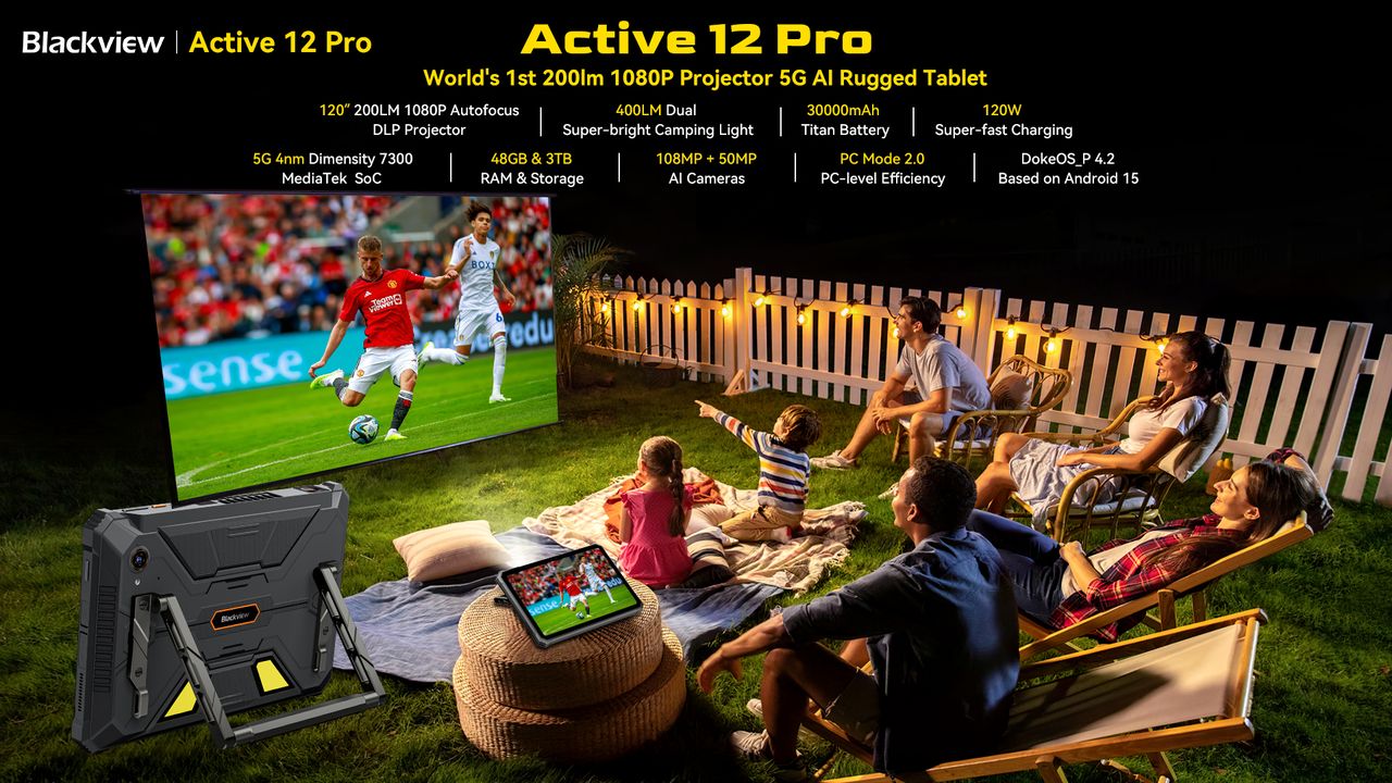 Blackview Active 12 Pro: Itt a világ első 5G-s strapa táblagépe beépített 120″-os projektorral és 30 000 mAh-s akkuval