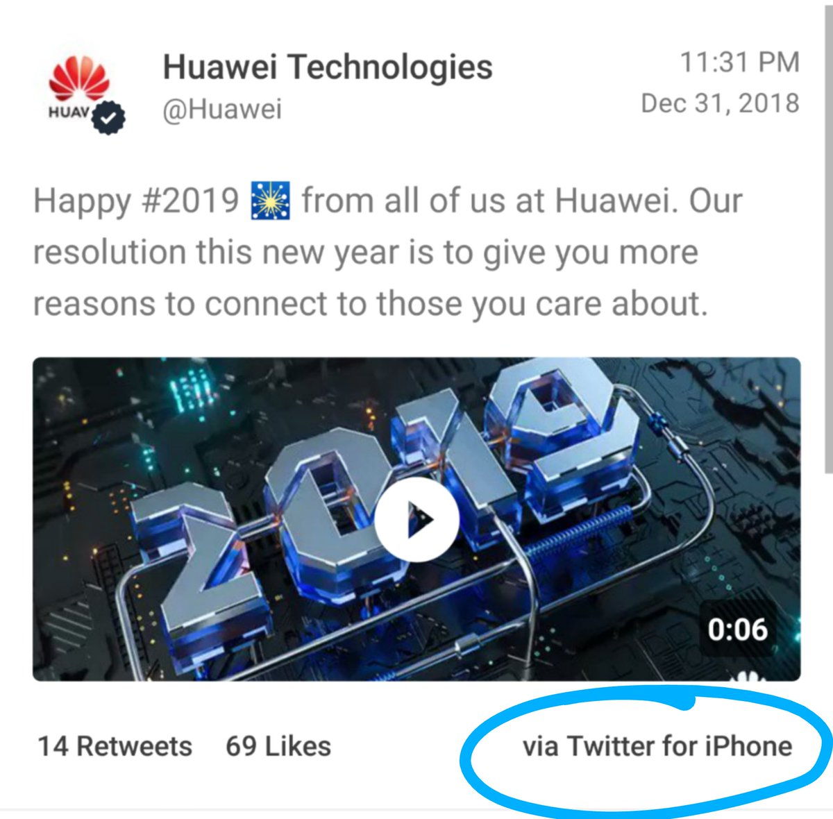 A Huawei boldog új évet kívánt. iPhone-ról