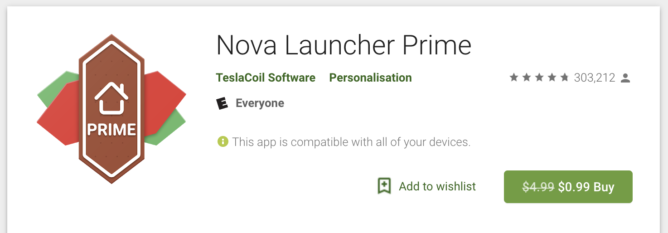 1 dollár a Nova Launcher, boldog karácsonyt!