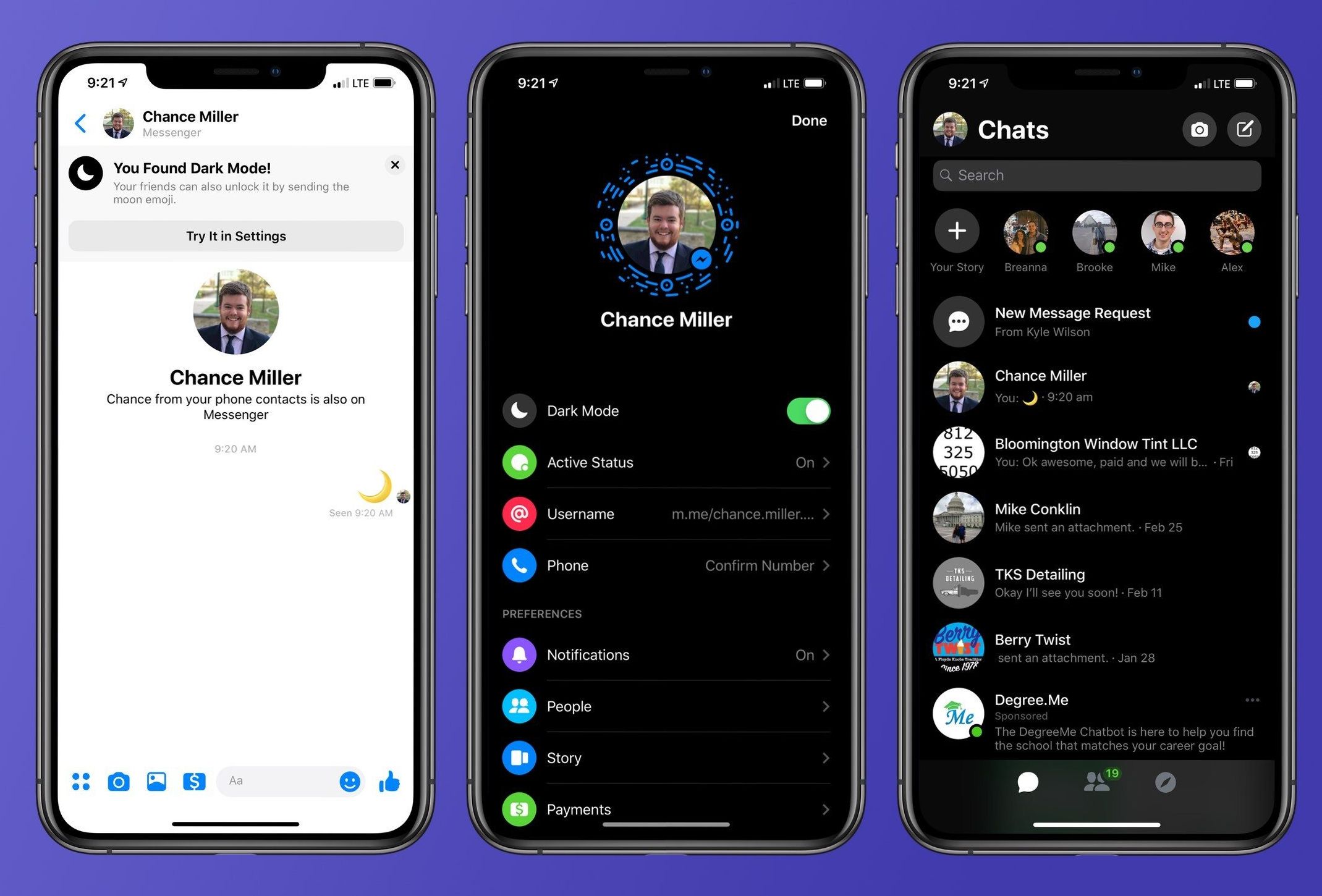 Küldj egy hold jelet a Messenger sötét módhoz!