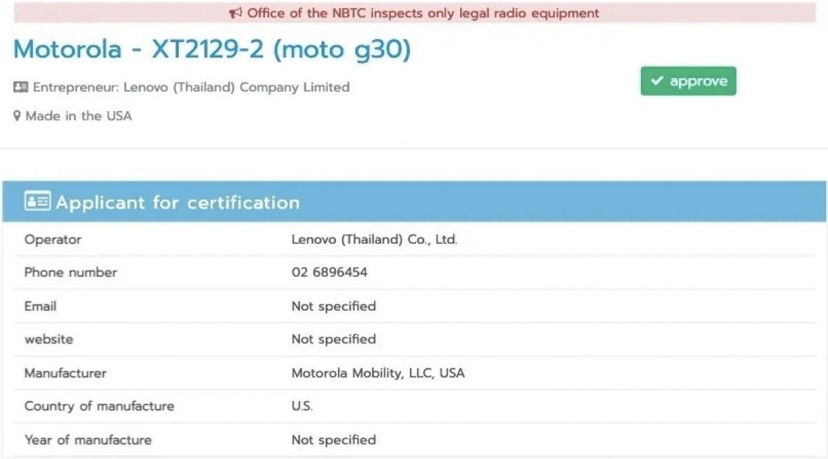 Az NBTC tanúsította a Moto G30-at